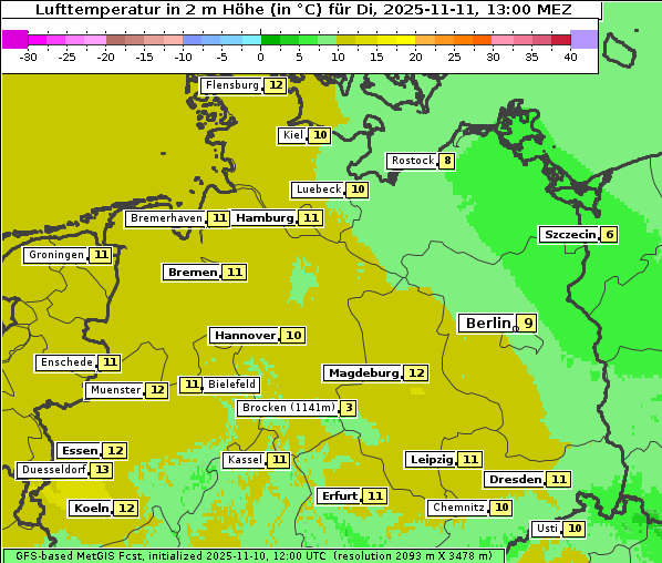 Temperatur, 11. 11. 2025