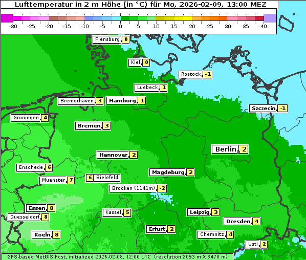 Temperatur, 9. 2. 2026