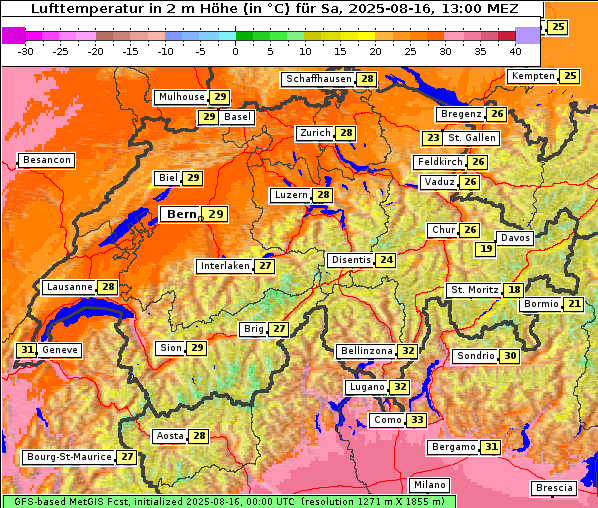 Temperatur, 16. 8. 2025