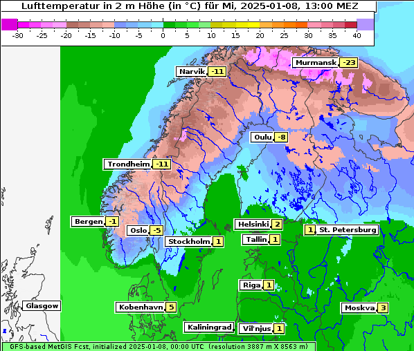 Temperatur, 8. 1. 2025