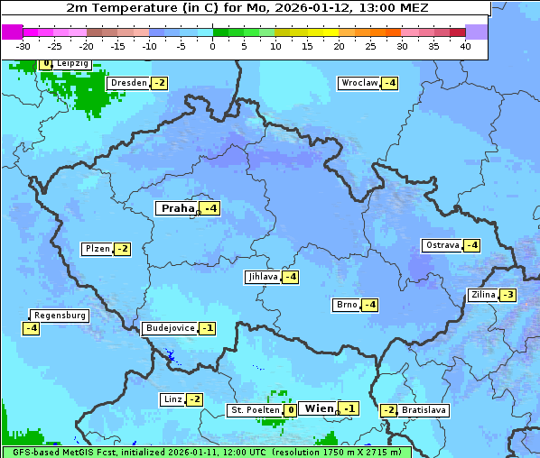 Temperatur, 12. 1. 2026