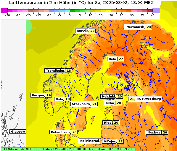 Temperatur, 2. 8. 2025