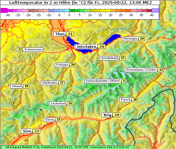 Temperatur, 22. 8. 2025