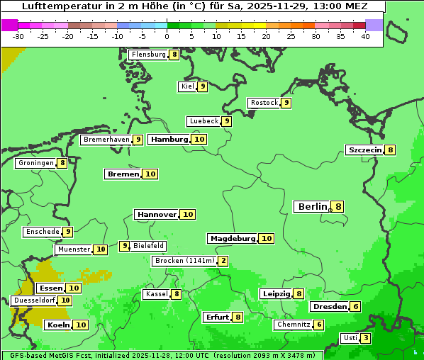 Temperatur, 29. 11. 2025