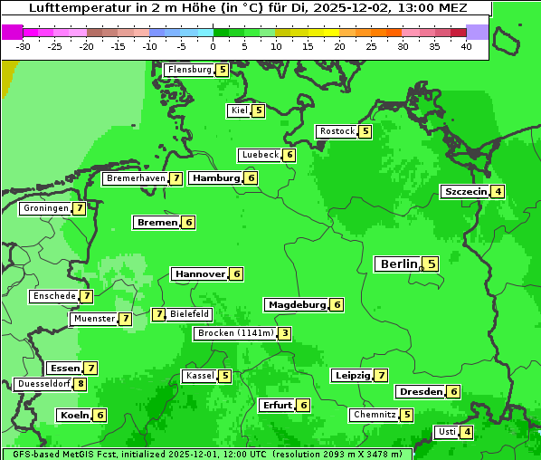 Temperatur, 2. 12. 2025