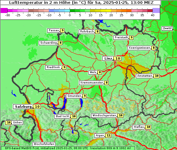 Temperatur, 25. 1. 2025