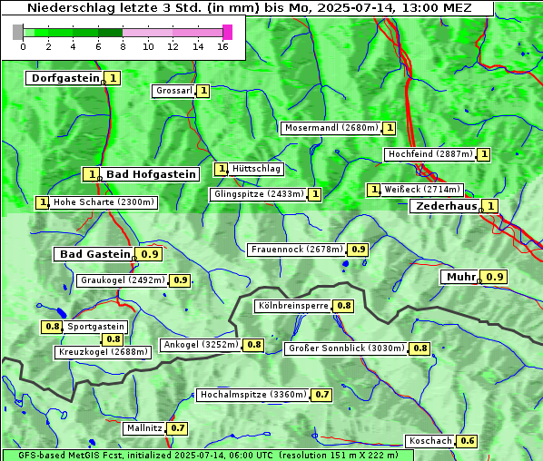 Niederschlag, 14. 7. 2025