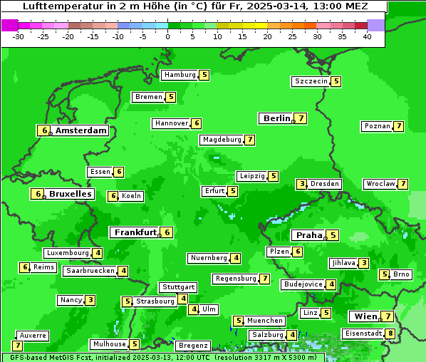 Temperatur, 14. 3. 2025