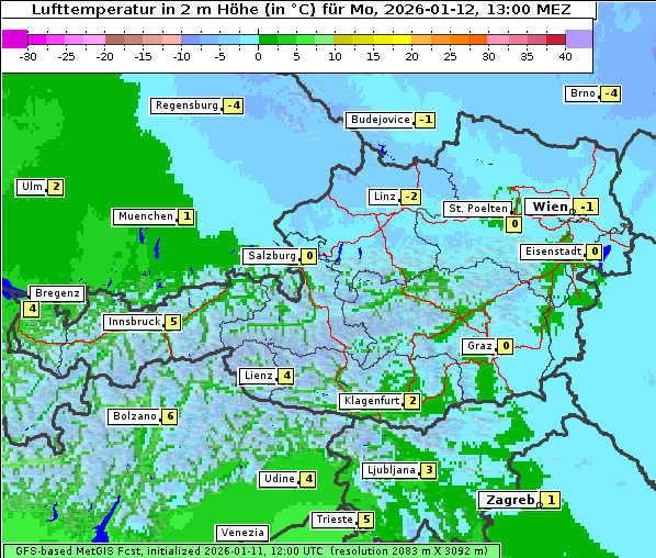 Temperatur, 12. 1. 2026