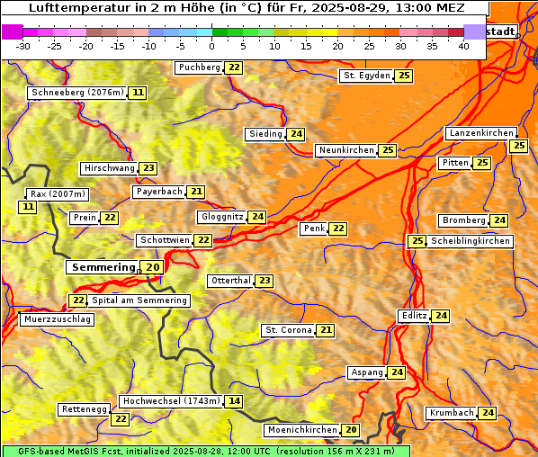 Temperatur, 29. 8. 2025