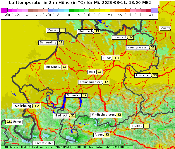 Temperatur, 11. 3. 2026