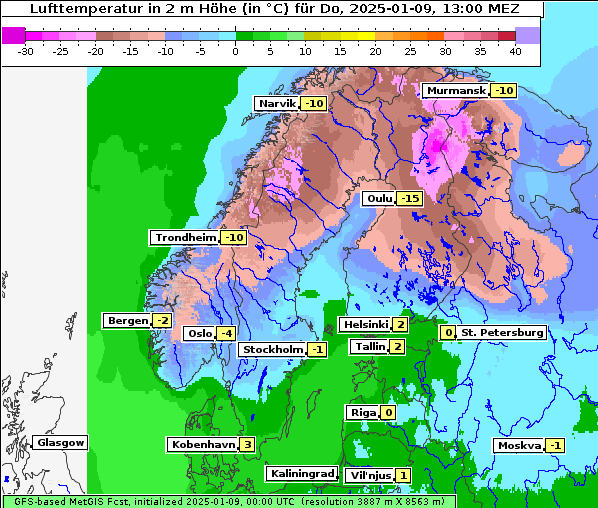 Temperatur, 9. 1. 2025