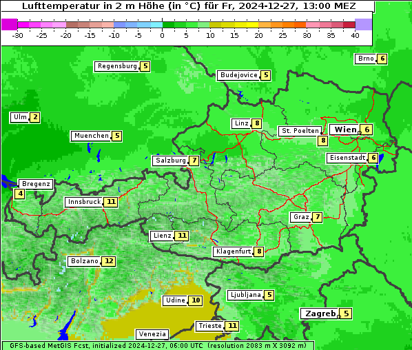 Temperatur, 27. 12. 2024