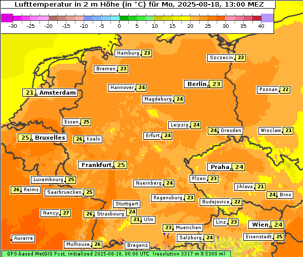 Temperatur, 18. 8. 2025