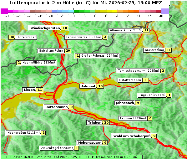 Temperatur, 25. 2. 2026