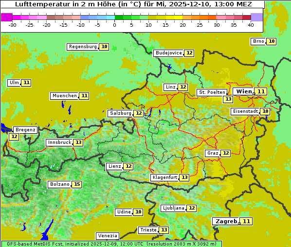 Temperatur, 10. 12. 2025