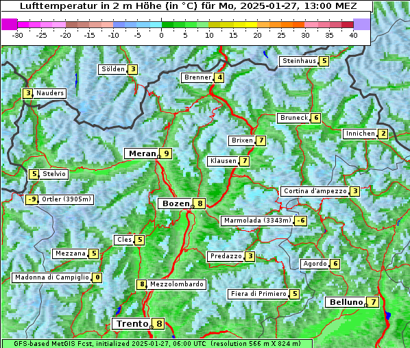 Temperatur, 27. 1. 2025