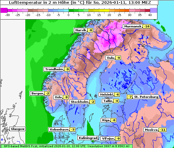 Temperatur, 11. 1. 2026
