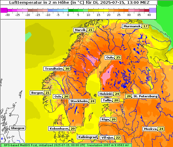 Temperatur, 15. 7. 2025