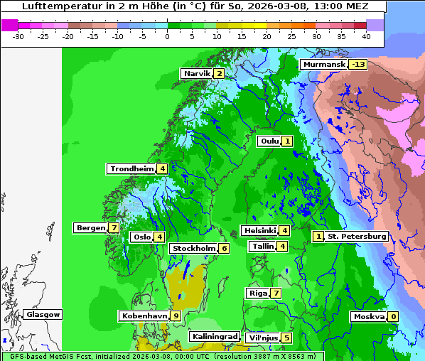 Temperatur, 8. 3. 2026