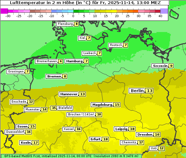 Temperatur, 14. 11. 2025