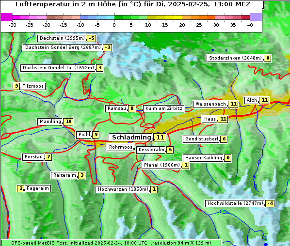 Temperatur, 25. 2. 2025