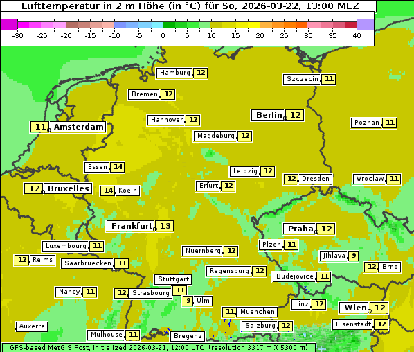 Temperatur, 22. 3. 2026