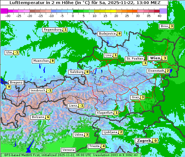 Temperatur, 22. 11. 2025