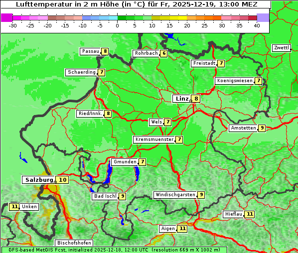 Temperatur, 19. 12. 2025