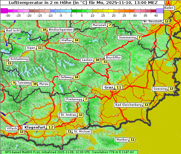 Temperatur, 10. 11. 2025