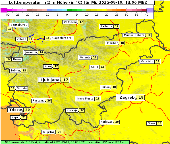 Temperatur, 10. 9. 2025