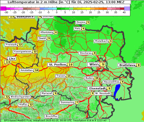 Temperatur, 25. 2. 2025