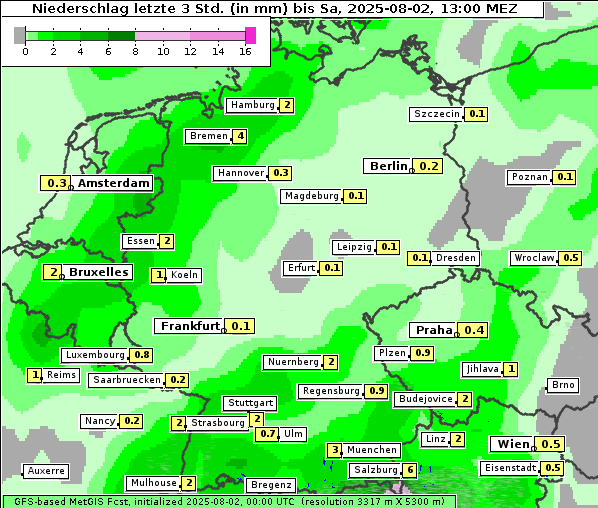 Niederschlag, 2. 8. 2025