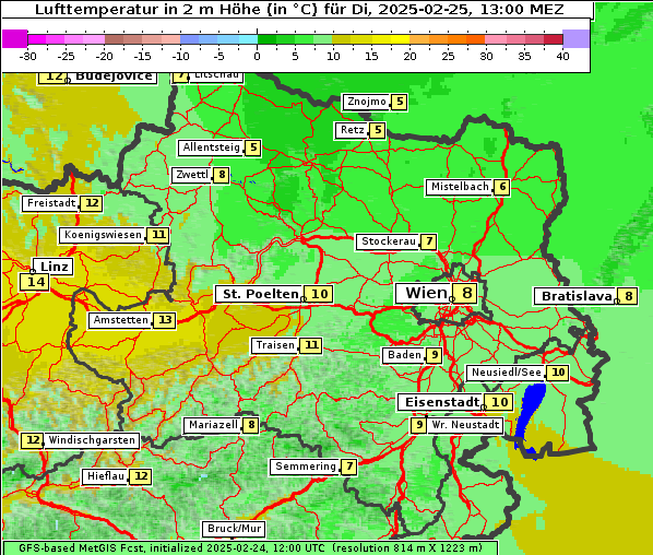 Temperatur, 25. 2. 2025