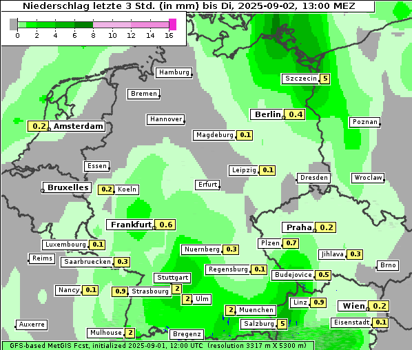 Niederschlag, 2. 9. 2025