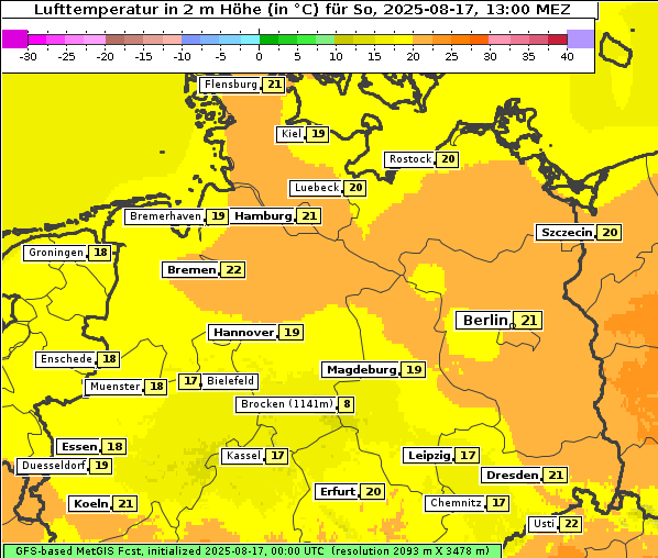 Temperatur, 17. 8. 2025