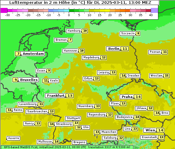 Temperatur, 11. 3. 2025