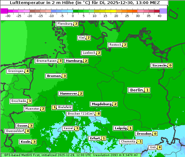 Temperatur, 30. 12. 2025