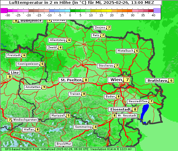 Temperatur, 26. 2. 2025