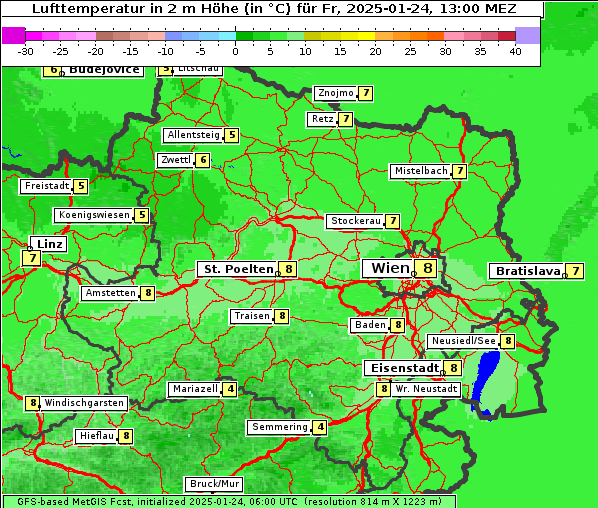 Temperatur, 24. 1. 2025