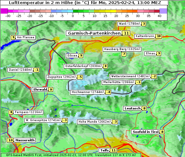 Temperatur, 24. 2. 2025