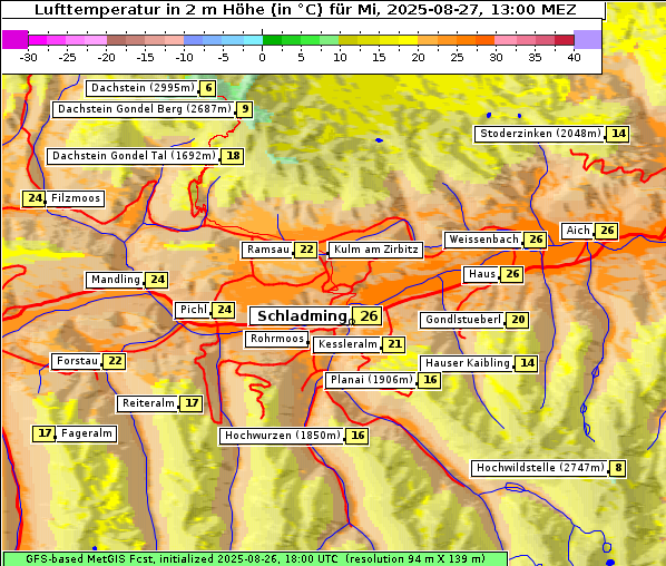 Temperatur, 27. 8. 2025