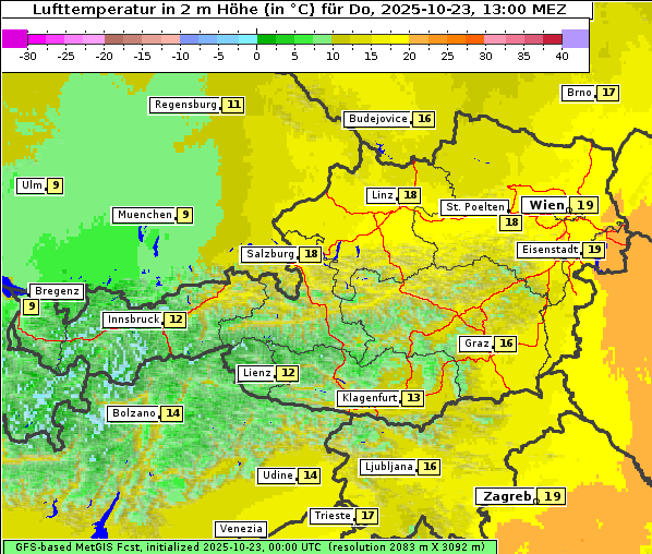 Temperatur, 23. 10. 2025