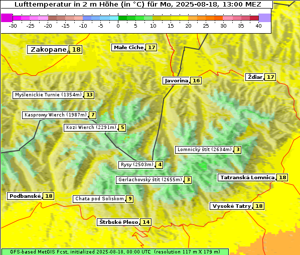 Temperatur, 18. 8. 2025