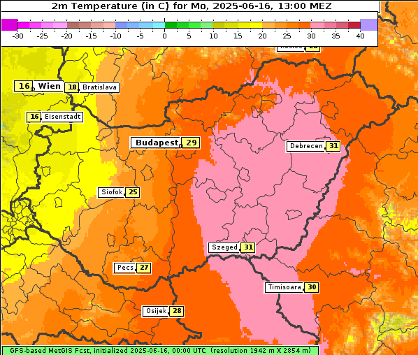 Temperatur, 16. 6. 2025
