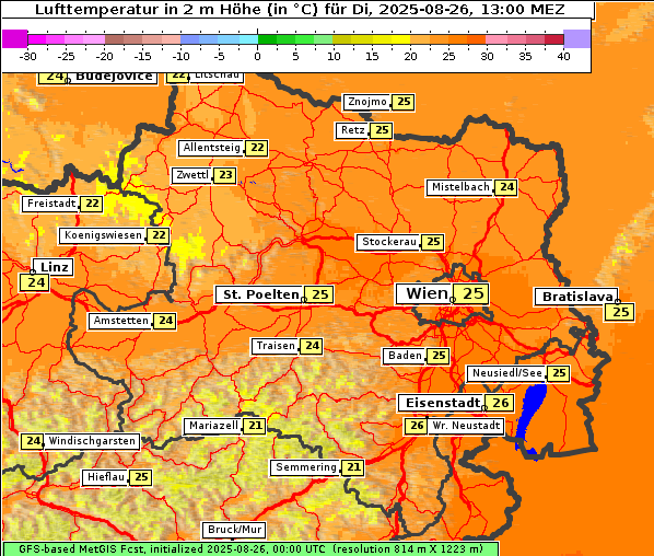 Temperatur, 26. 8. 2025