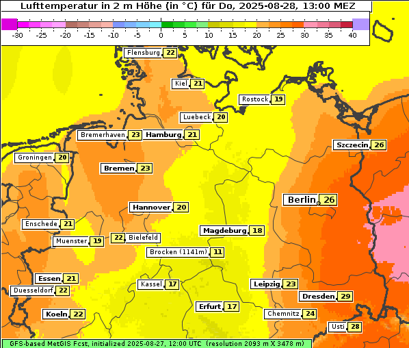 Temperatur, 28. 8. 2025