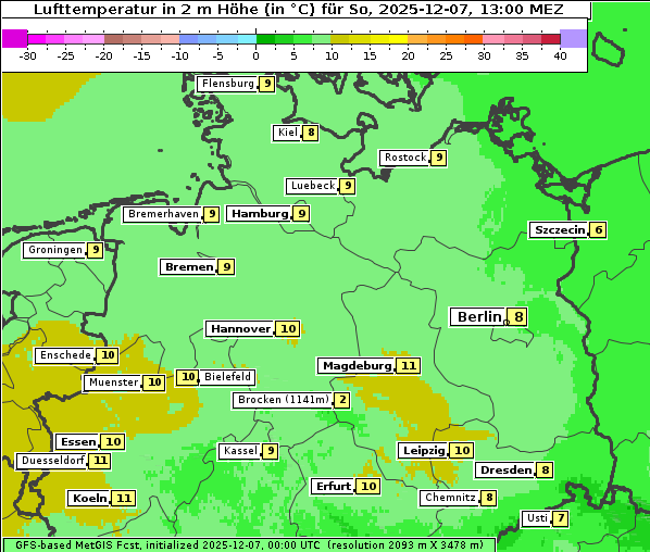 Temperatur, 7. 12. 2025