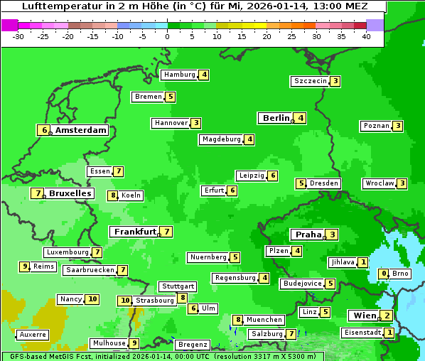 Temperatur, 14. 1. 2026