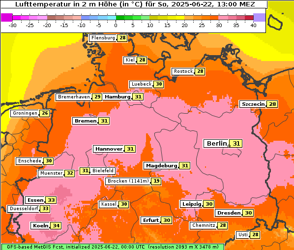 Temperatur, 22. 6. 2025